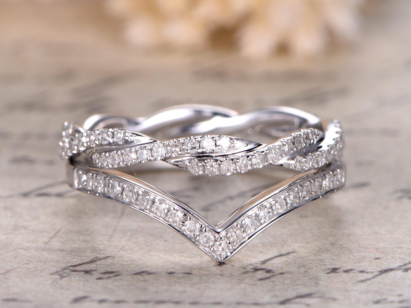 diamond-wedding-bands-set-2pcs-14k-white-gold-full-eternity-band-and-curved-v-shape-band