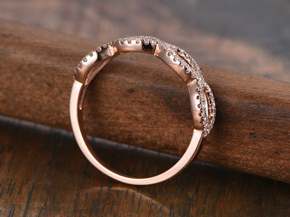 Twist Diamond Wedding Band 14K Rose Gold Floral Design
