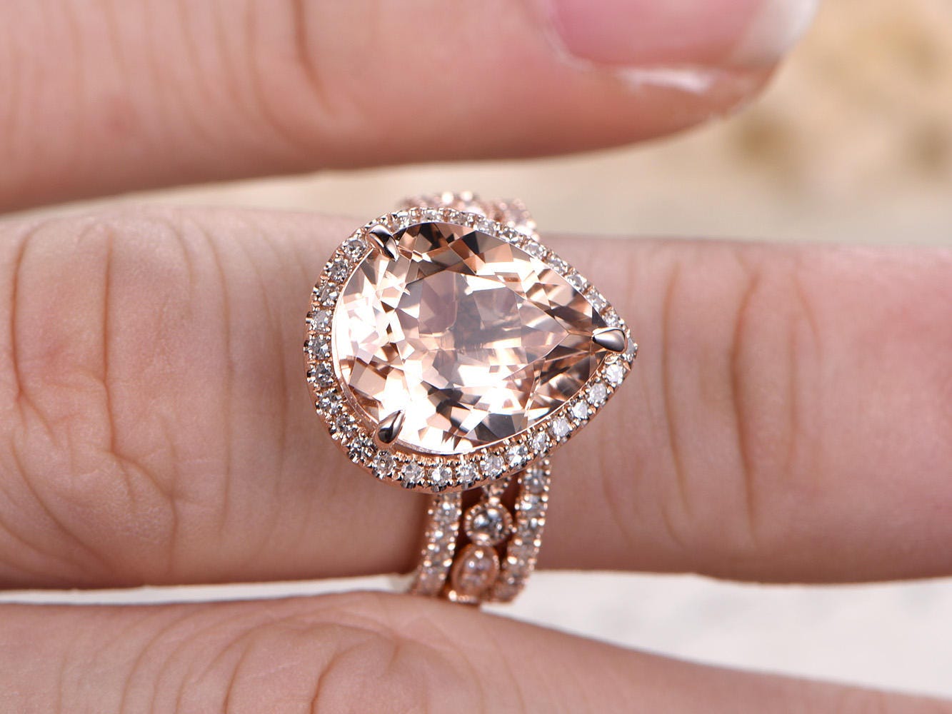 10x12mm-pear-cut-morganite-engagement-ring-set-3pcs-14k-rose-gold-diamond-halo-one-thin-band-one-art-deco-band