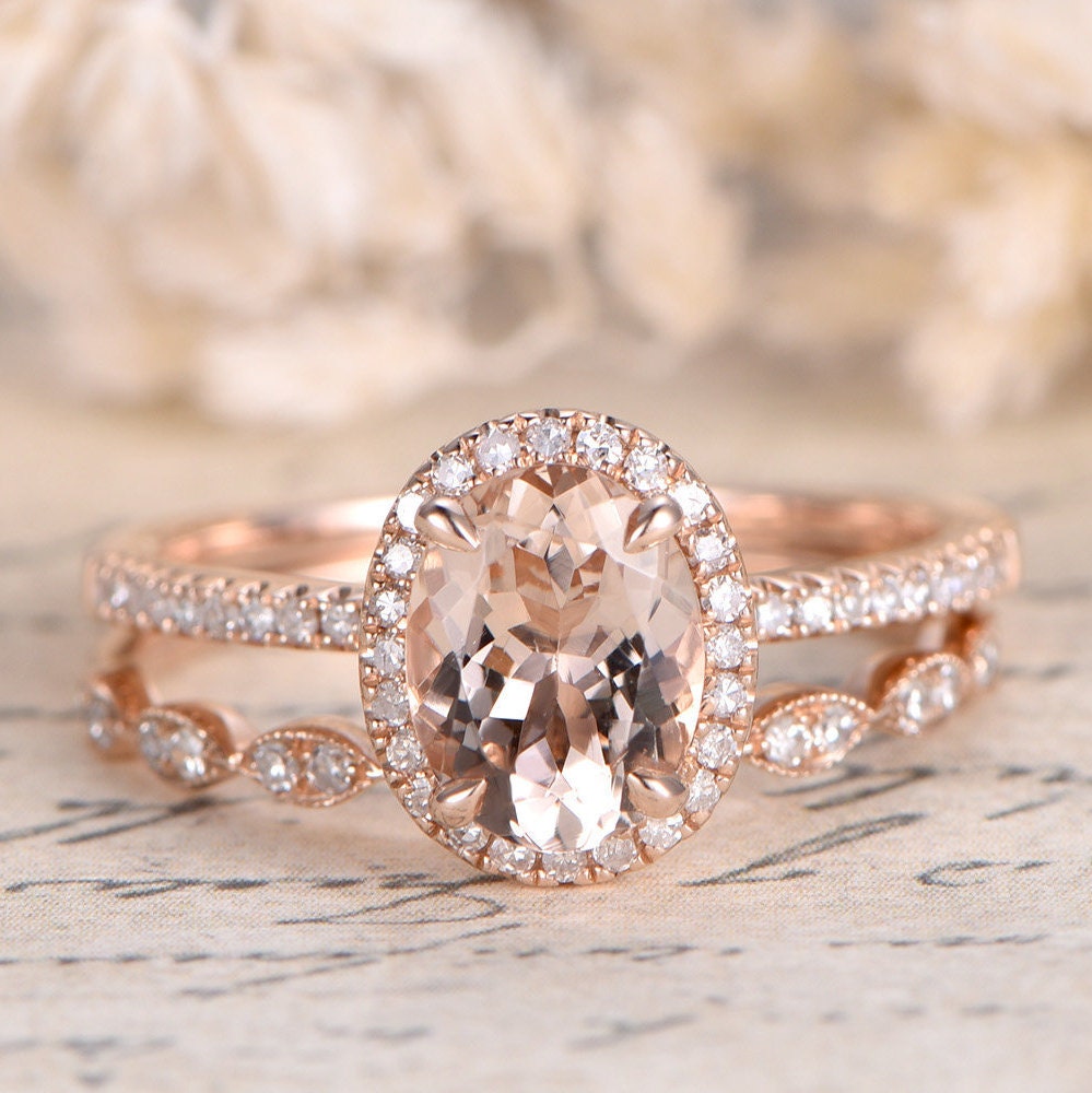 7x9mm-oval-cut-morganite-engagement-ring-set-2pcs-14k-rose-gold-halo-diamond-art-deco-stacking-band