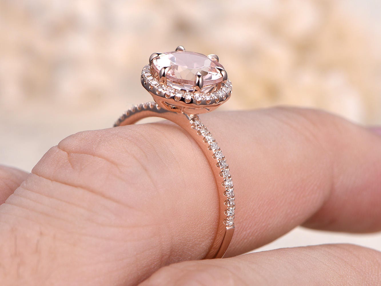8mm-round-cut-morganite-engagement-ring-14k-rose-gold-pave-band-halo-diamond-6-prongs-set