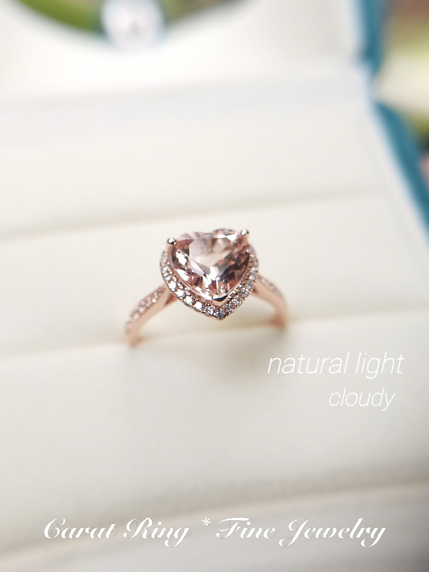 Bague de fiançailles en morganite en forme de cœur, pierre précieuse rose ronde de 8 mm, bague de promesse, alliance en or rose 14 carats avec diamants, pour femme