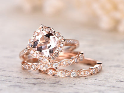 6.5mm-cushion-cut-morganite-engagement-ring-set-3pcs-14k-rose-gold-two-diamond-art-deco-matching-bands
