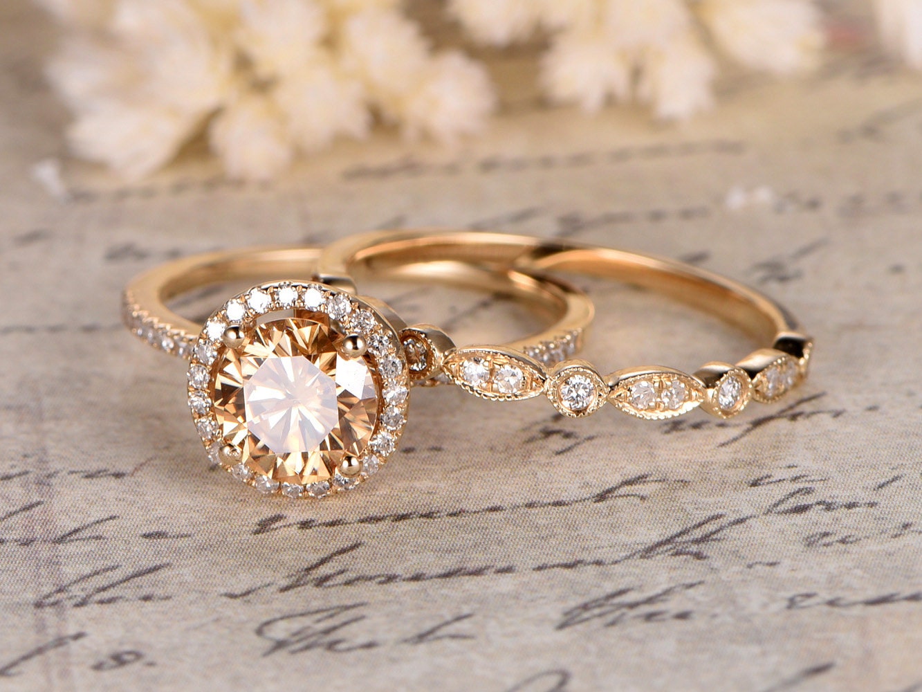 6.5mm-round-cut-yellow-moissanite-engagement-ring-set-2pcs-14k-yellow-gold-diamond-halo-art-deco-diamond-matching-band