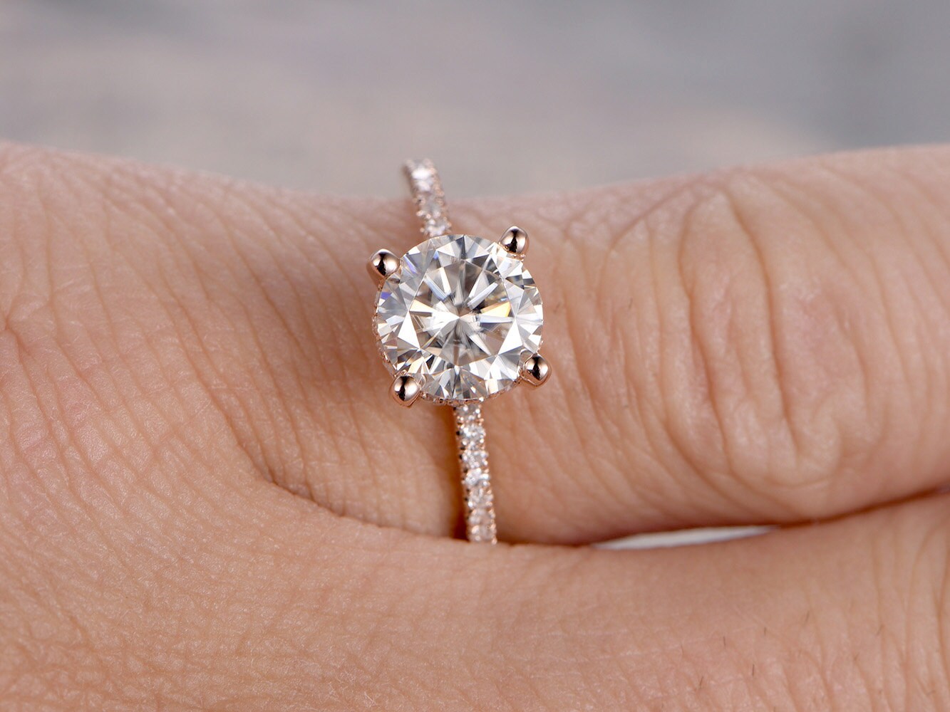 7mm-round-cut-moissanite-engagement-ring-14k-rose-gold-half-eternity-diamond-band-solitaire