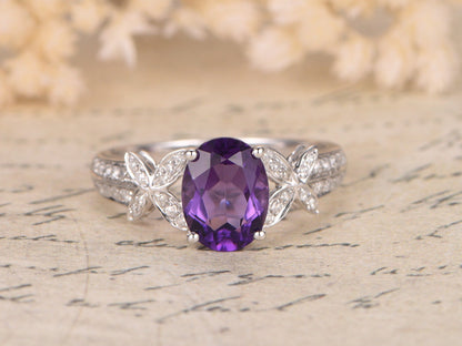 6x8mm-oval-cut-amethyst-engagement-ring-14k-white-gold-butterfly-design-diamond-half-eternity