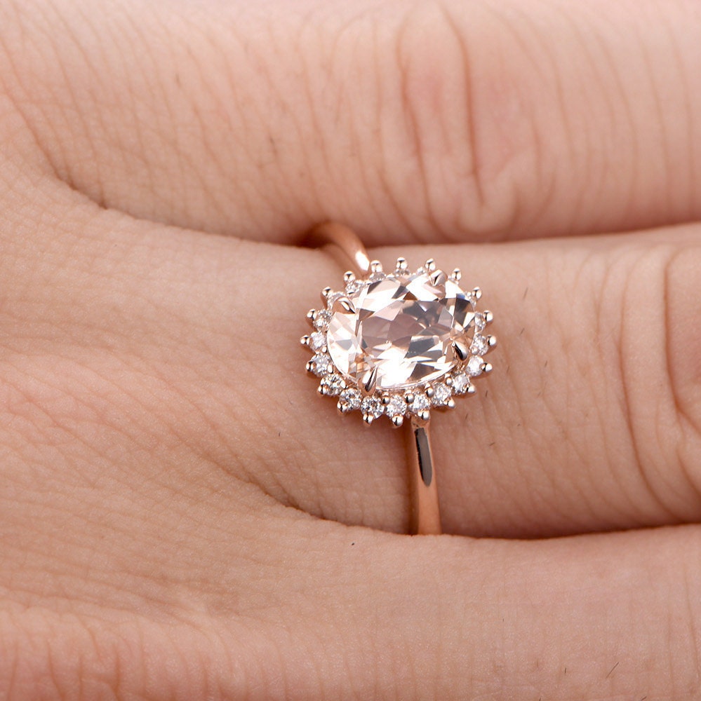 Bague de fiançailles Avery en morganite naturelle - Bague en or rose massif 14 carats - Bague de promesse en morganite flocon de neige - Pierre précieuse rose - Cadeau d'anniversaire pour elle