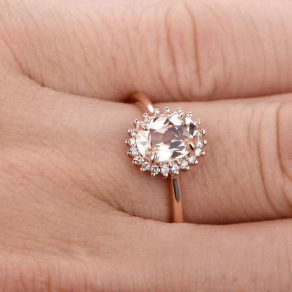 Bague de fiançailles Avery en morganite naturelle - Bague en or rose massif 14 carats - Bague de promesse en morganite flocon de neige - Pierre précieuse rose - Cadeau d'anniversaire pour elle