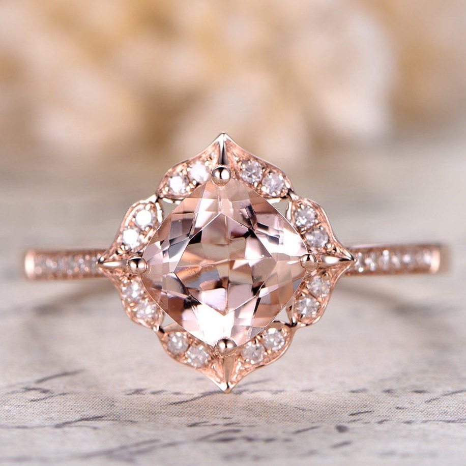 8mm-cushion-cut-morganite-engagement-ring-14k-rose-gold-diamond-floral-halo-diamond-half-eternity