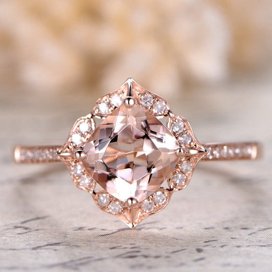 8mm-cushion-cut-morganite-engagement-ring-14k-rose-gold-diamond-floral-halo-diamond-half-eternity
