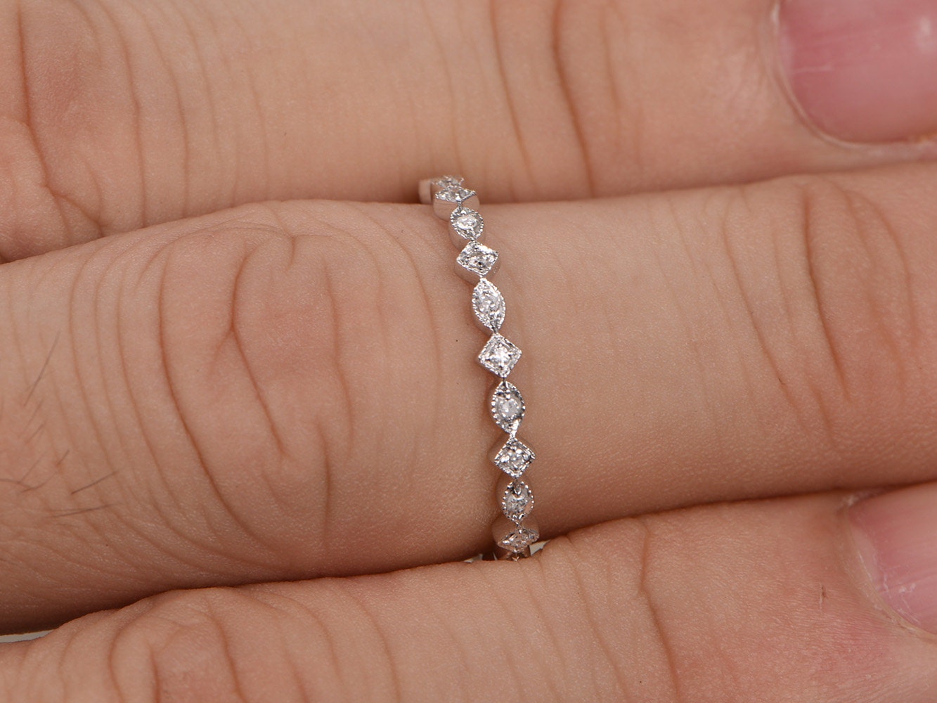 Diamond Wedding Band 14K White Gold Art Deco Full Eternity Design