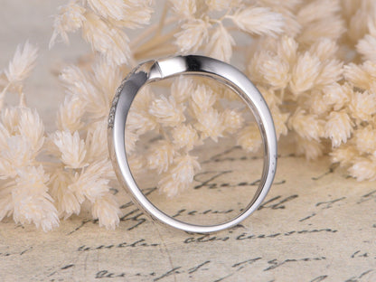Бриллиантовое обручальное кольцо из белого золота 14K, обручальное кольцо с шевроном, V-образное обручальное кольцо, изогнутое обручальное кольцо, кольцо с микропаве бриллиантов, V-образное кольцо, женское кольцо