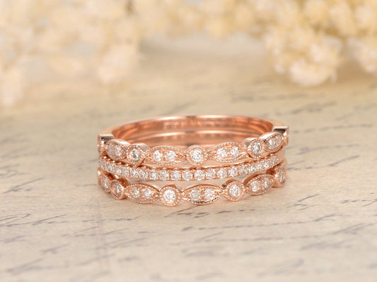 diamond-wedding-band-set-3pcs-14k-rose-gold-half-eternity-two-art-deco-band-one-thin-band