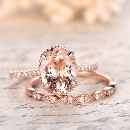 9x11mm-oval-cut-morganite-engagement-ring-set-2pcs-14k-rose-gold-solitaire-half-eternity-diamond-art-deco-band