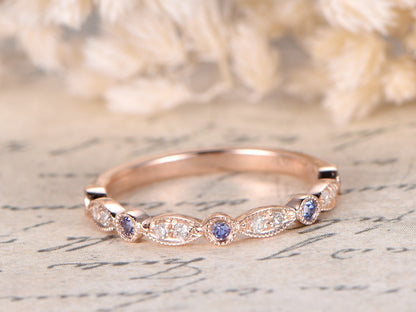 Alliances en diamants, alliances éternité, bague de fiançailles sertie clos, alliance milgrain, alliance Art déco en tanzanites, or rose massif 14 carats