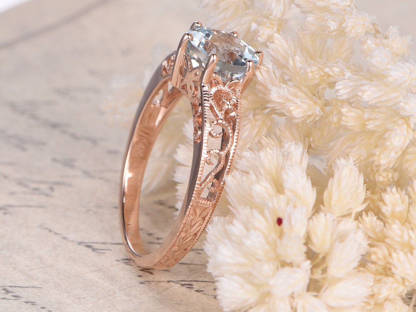 8mm-round-cut-aquamarine-engagement-ring-14k-rose-gold-floral-design-plain-band