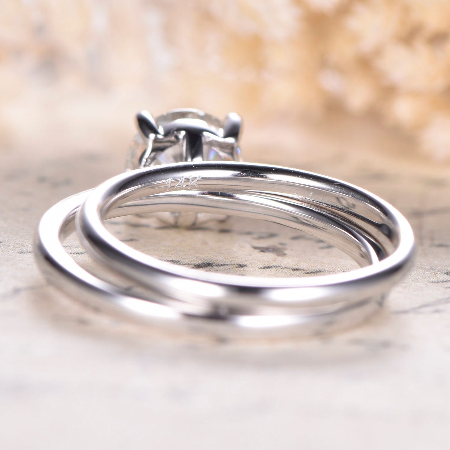 6.5mm-round-cut-moissanite-engagement-ring-set-2pcs-14k-white-gold-plain-band-solitaire-design