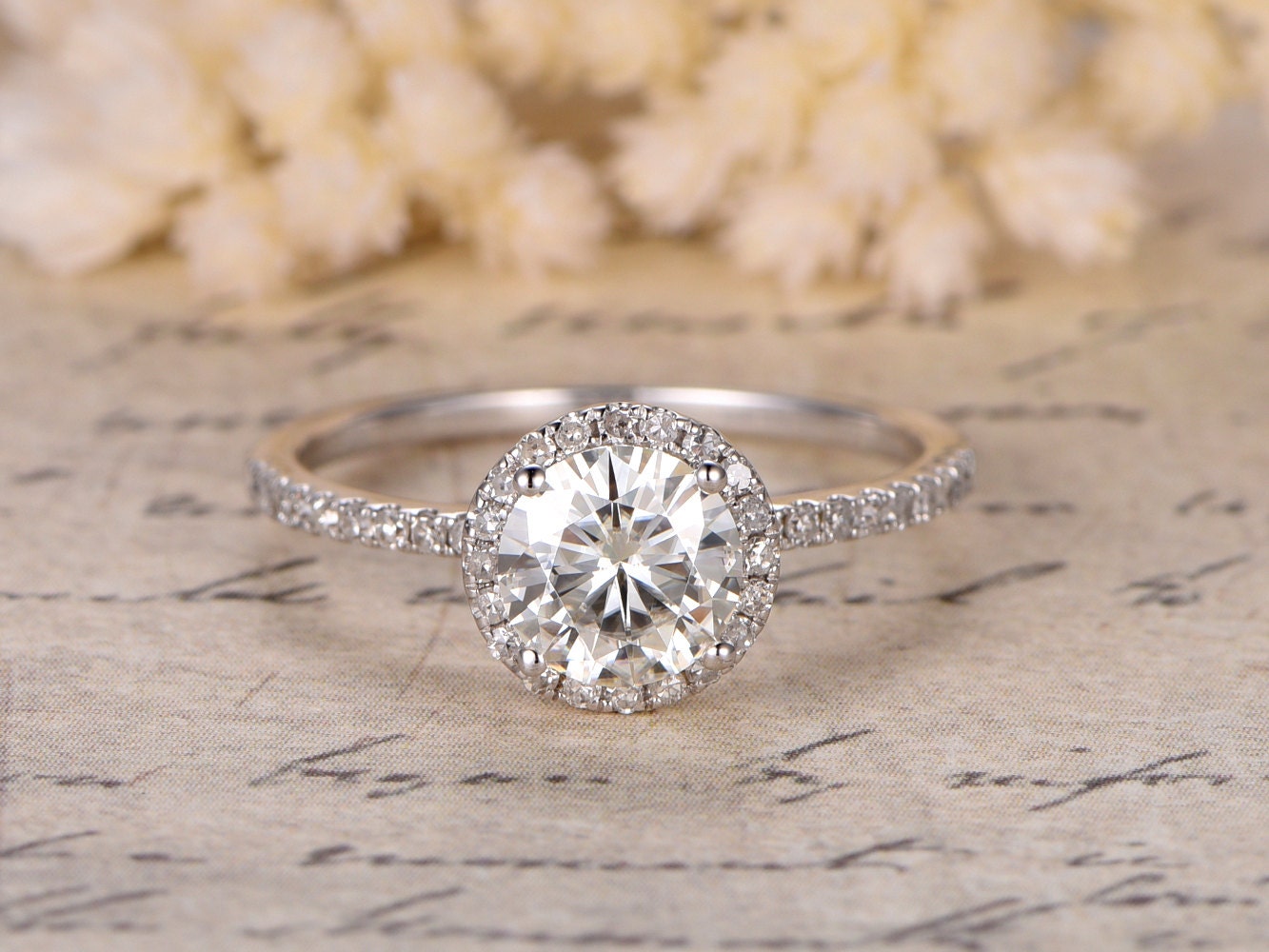 6.5mm-round-cut-moissanite-engagement-ring-14k-white-gold-halo-diamond-band-design-half-eternity-band