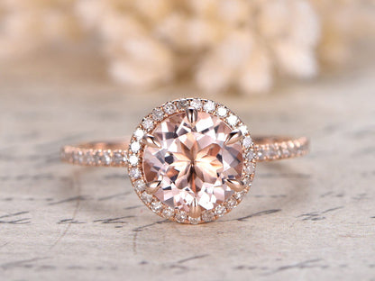 8mm-round-cut-morganite-engagement-ring-14k-rose-gold-pave-band-halo-diamond-6-prongs-set