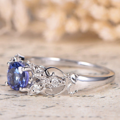 5mm-round-cut-natural-tanzanite-engagement-ring-14k-white-gold-diamond-floral-design