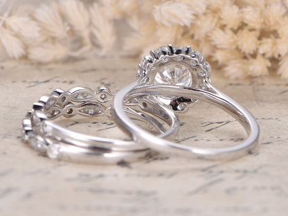 7mm-round-cut-moissanite-engagement-ring-set-3pcs-14k-white-gold-floral-halo-two-art-deco-band