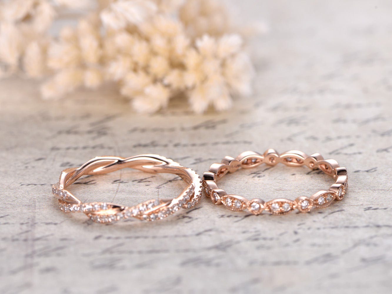 diamond-wedding-band-set-2pcs-14k-rose-gold-twist-full-eternity-milgrain-set