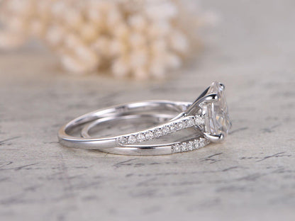 6x8mm-oval-cut-moissanite-engagement-ring-set-2pcs-solid-14k-white-gold-diamond-half-eternity-diamond-thin-band