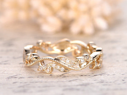 antique-diamond-wedding-band-milgrain-art-nouveau-14k-yellow-gold-flower-wedding-ring