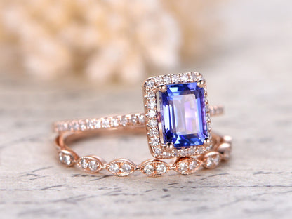 5x7mm-emerald-cut-natural-tanzanite-engagement-ring-set-2pcs-14k-rose-gold-marquise-style-diamond-ring