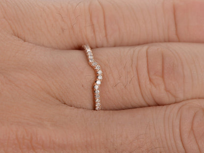 Alliance incurvée, Demi-alliance, Alliance d'anniversaire, Alliance en diamants, Art déco, Or rose 14 carats, Alliance assortie incurvée en diamants, Bague incurvée