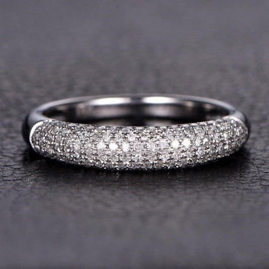 Bague sertie de diamants en grappe, alliance demi-alliance pavée, bague de fiançailles pavée, alliance demi-alliance pavée
