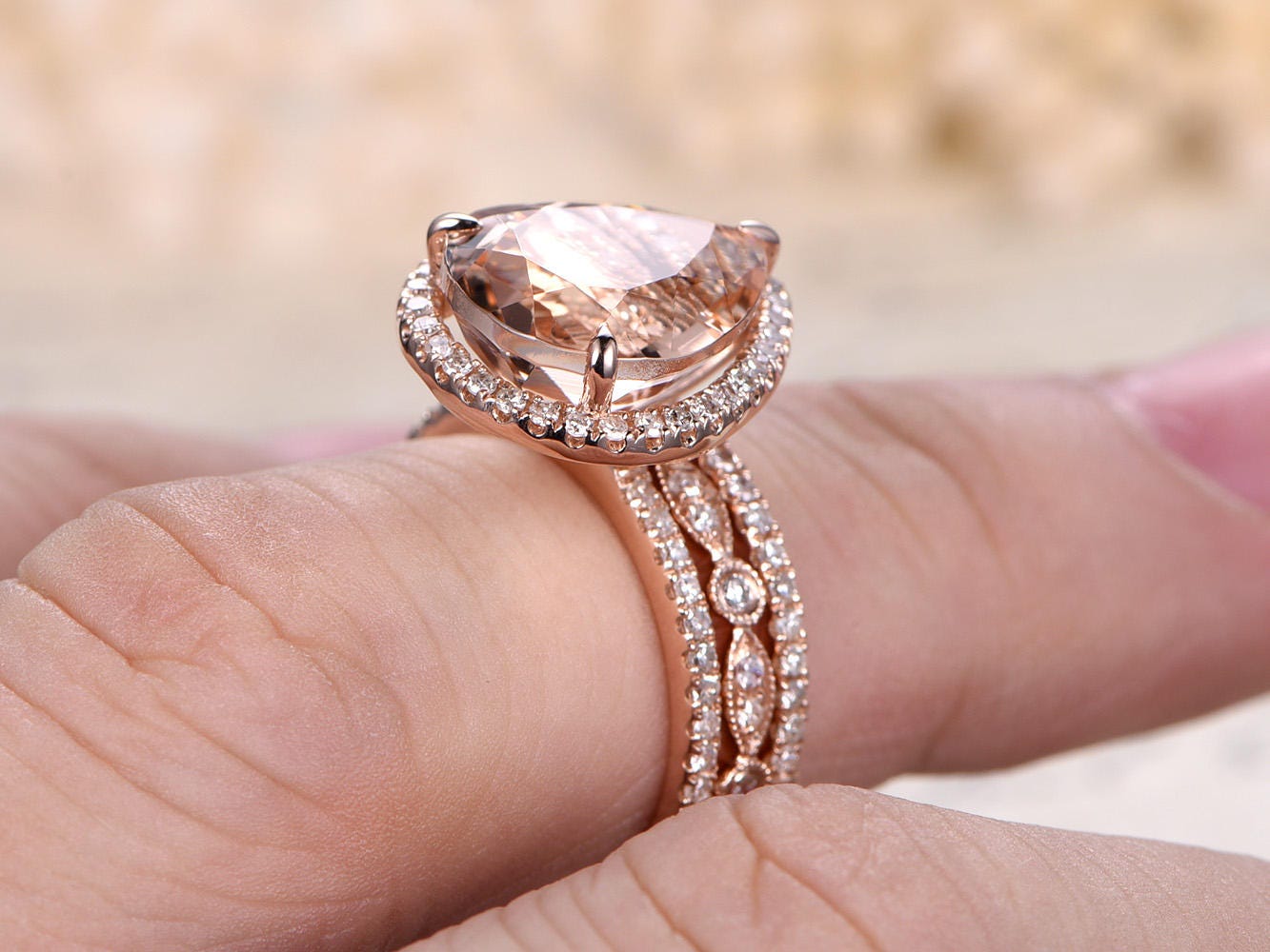 10x12mm-pear-cut-morganite-engagement-ring-set-3pcs-14k-rose-gold-diamond-halo-one-thin-band-one-art-deco-band