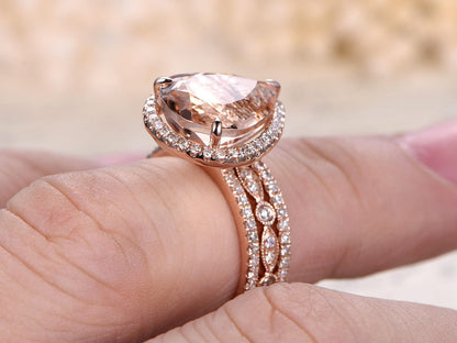 10x12mm-pear-cut-morganite-engagement-ring-set-3pcs-14k-rose-gold-diamond-halo-one-thin-band-one-art-deco-band