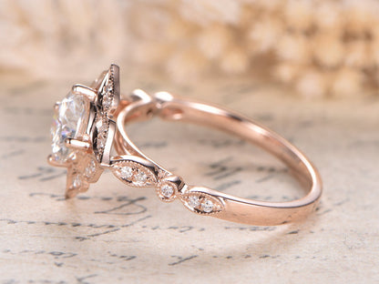 Bague en or rose 14 carats avec moissanite VVS, bague de fiançailles en moissanite, alliance en diamant, bagues de mariage, bague marquise Art déco, bagues pour femmes