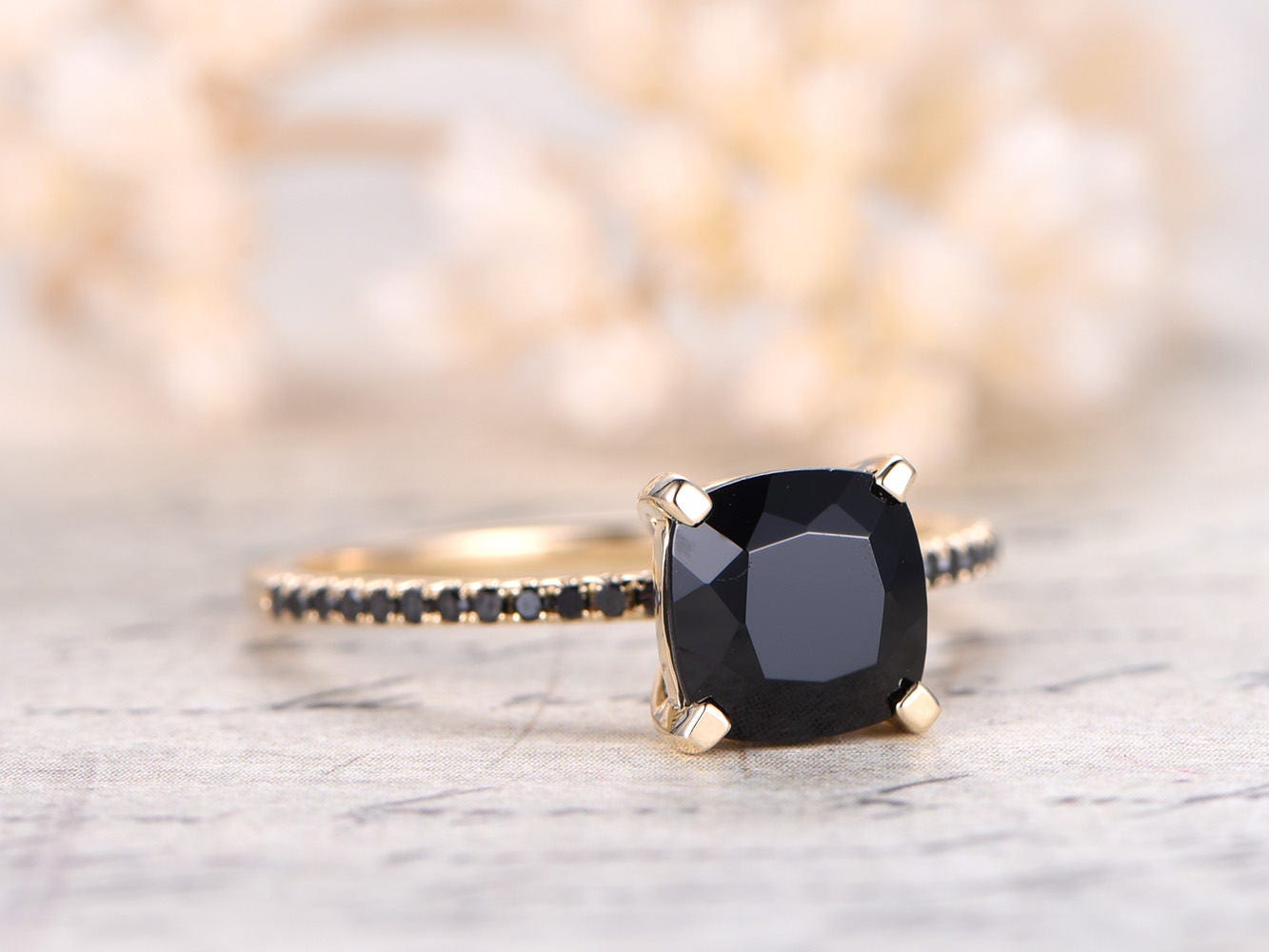 7mm-cushion-cut-black-spinel-engagement-ring-14k-yellow-gold-black-diamond-band