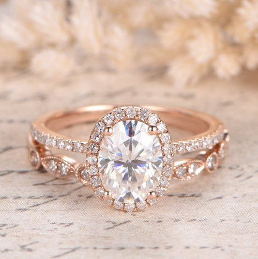 7x9-oval-cut-moissanite-engagement-ring-set-2pcs-14k-rose-gold-diamond-halo-art-deco-matching-band