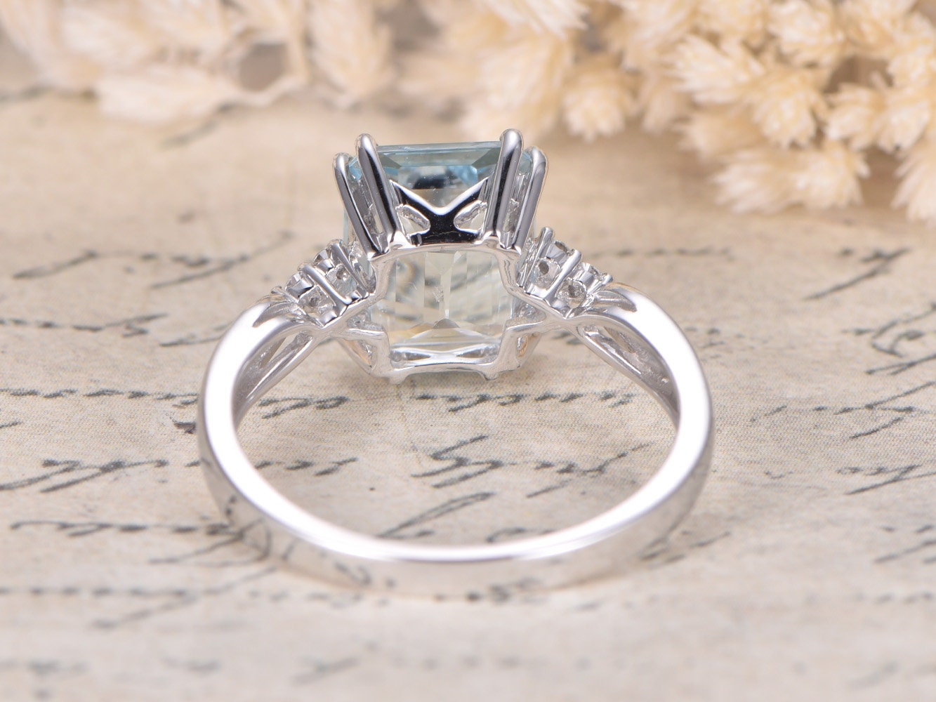 8x10mm-emerald-cut-aquamarine-engagement-ring-14k-white-gold-diamond-accent-plain-band