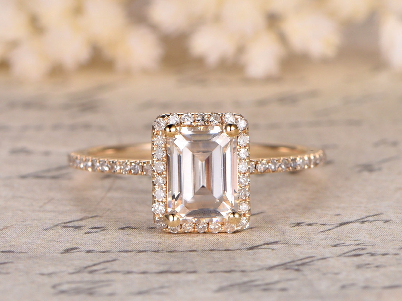 6x8mm-emerald-cut-moissanite-engagement-ring-14k-yellow-gold-diamond-halo-ring-ball-prong-set