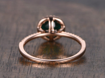 7mm Round Emerald Engagement Ring 14K Rose Gold Emerald Ring May Birthstone Ring Emerald Diamond Halo Ring