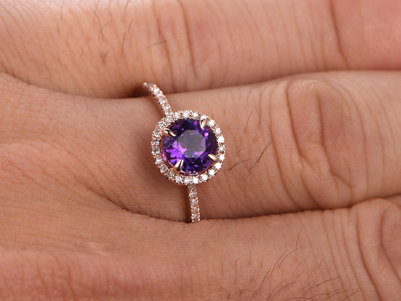 6.5mm-round-cut-amethyst-engagement-ring-14k-rose-gold-diamond-halo-half-eternity-design