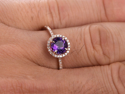 6.5mm-round-cut-amethyst-engagement-ring-14k-rose-gold-diamond-halo-half-eternity-design