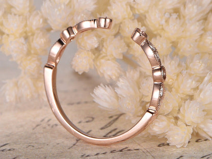 Alliance demi-éternité en diamants, bague de fiançailles, alliance perlée, style Art déco, en or rose 14 carats, ouverture 5 mm