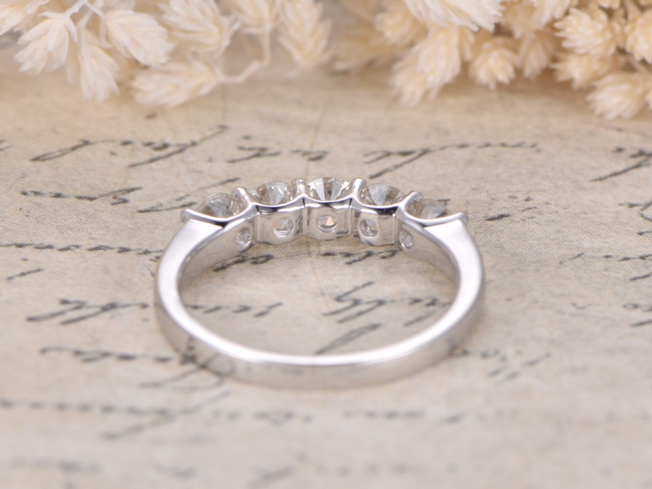 Alliance en moissanite, demi-alliance en or blanc 14 carats, bague de fiançailles en moissanite, bague empilable, bague en moissanite de 3 mm, bague décorative en moissanite