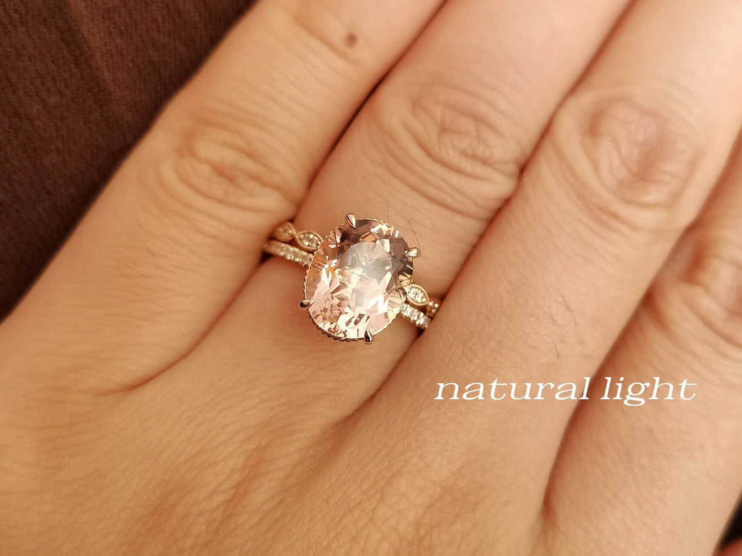 Bague de fiançailles ovale en morganite 9x11mm, bague en or rose avec morganite et diamants, alliance, bague de demande en mariage, bague d'anniversaire, cadeau pour elle