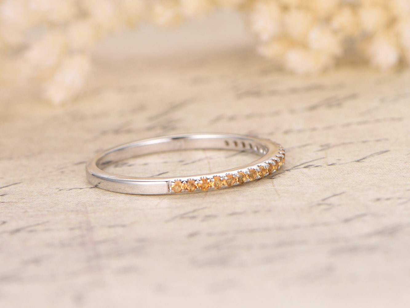 Citrine Wedding Band 14K Yellow Gold Half Eternity