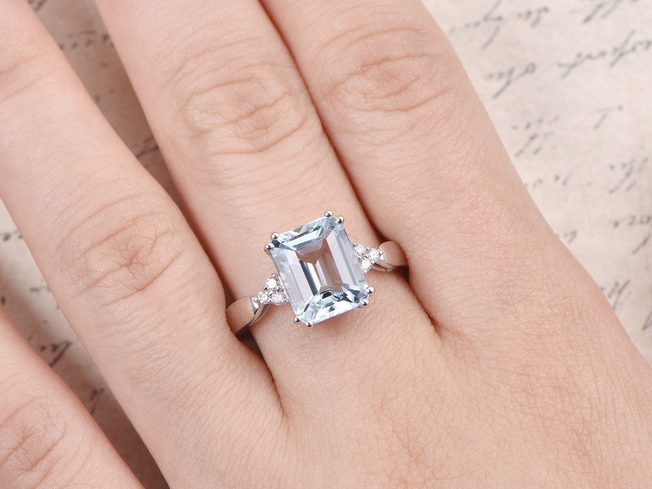 8x10mm-emerald-cut-aquamarine-engagement-ring-14k-white-gold-diamond-accent-plain-band