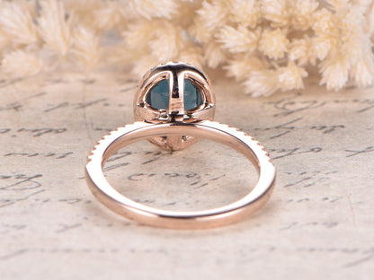 6x8mm Oval London Blue Topaz Engagement Ring Solid 14K Rose Gold Diamond Claw Prong Set