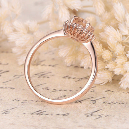 Bague de fiançailles Avery en morganite naturelle - Bague en or rose massif 14 carats - Bague de promesse en morganite flocon de neige - Pierre précieuse rose - Cadeau d'anniversaire pour elle