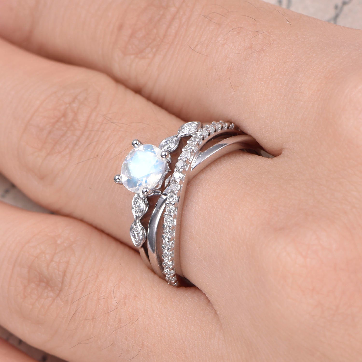 6mm-round-cut-moonstone-engagement-ring-set-2pcs-14k-white-gold-art-deco-solitaire-infinity-diamond-band