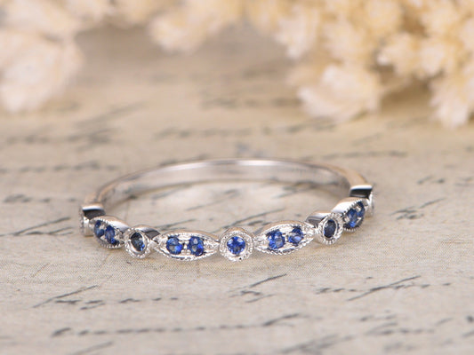 sapphire-wedding-band-art-deco-half-eternity-band-milgrain-band-14k-white-gold